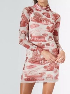 RACHEL ANTONOFF Lilly mesh long sleeve turtle neck toile mini dress